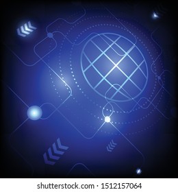Abstract Hitech Earth and Lines Digital Technology  Blue Background, Vector Illustration