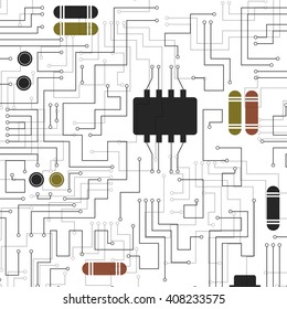 Abstract hi-tech electronic background with circuit board texture. Vector illustration.