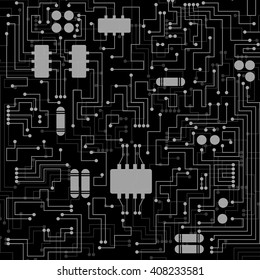 Abstract hi-tech electronic background with circuit board texture. Vector illustration.