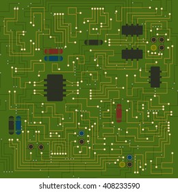 Abstract hi-tech electronic background with circuit board texture. Vector illustration.