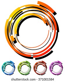 Abstract hi-tech segmented geometric circle in 5 colors