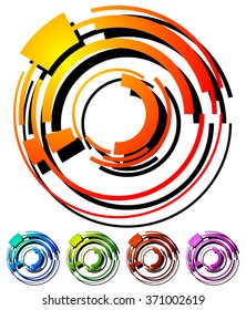 Abstract hi-tech segmented geometric circle in 5 colors