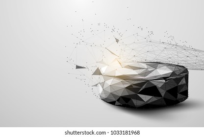 Abstract Hockey puck and stick form lines and triangles, point connecting network on blue background. Illustration vector