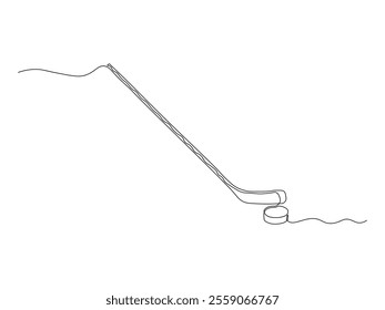 Abstract hockey stick with puck, continuous single line art drawing sketch, logo