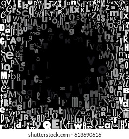 abstract hole, confuse alphabet, vector background in black and white