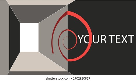 Agujero abstracto en la pared en forma de ventana, espiral y lugar para el texto, en forma de ilustración vectorial eps10. 