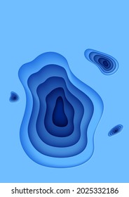 Abstract holes background in paper cut style. 3d wallpaper with layered waves. Papercut wavy blue color shapes for business presentation or environmental poster. Vector card illustration.