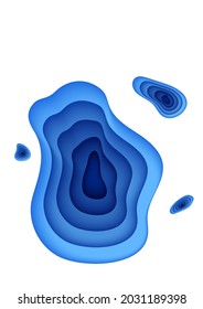 Abstract holes background in paper cut style. 3d wallpaper with layered waves. Papercut wavy blue color shapes for business presentation or environmental poster. Vector card illustration.
