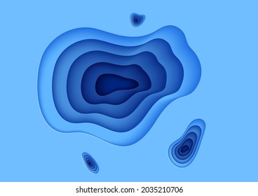 Abstract holes background in paper cut style. 3d wallpaper with layered waves. Papercut wavy blue color shapes for business presentation or environmental poster. Vector card illustration.