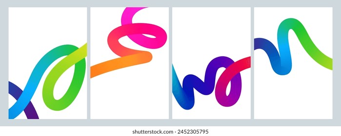 Abstract Holi Banners with Gradient Colored Curve Shape. Vector Posters with Waves. 