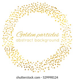Abstract holiday background with hand drawn particles. Bright golden polka dot frame template. Vector illustration 