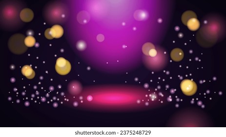 Resumen del fondo de las vacaciones con efectos de iluminación y bokeh dorado resalta las estrellas y resplandece en el fondo oscuro. Diseño planilla tarjeta de saludo, fiesta, año nuevo, Navidad. Ilustración del vector