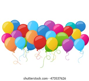 Abstract holiday birthday banner with colorful balloons. Vector.