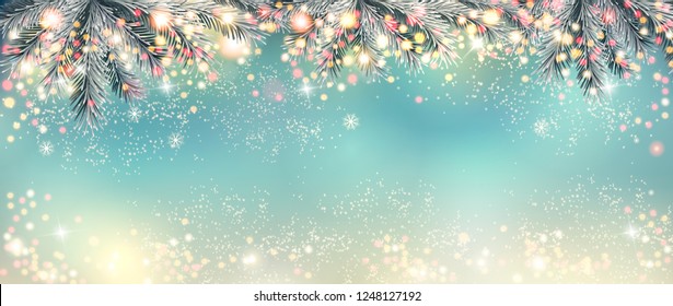 Abstract Holiday Christmas Light Panorama. Vector Illustration