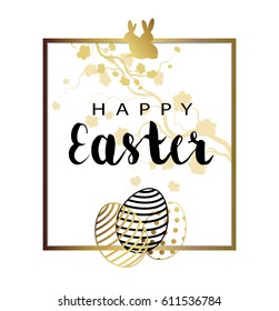 Abstract Holiday Easter Card With Flowers, Eggs And Bunny