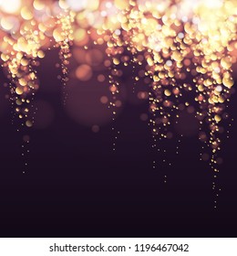 Abstract holiday golden champagne bubbles blurred golden background
