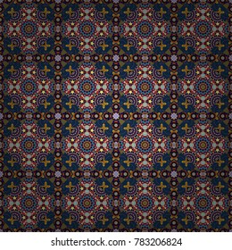 Abstract holiday wrapping paper in brown, blue and gray. Pin up style. Traditional design of 50s. Seamless rhombus pattern. Fabric spring ornament with tiles. Vector tiled background.