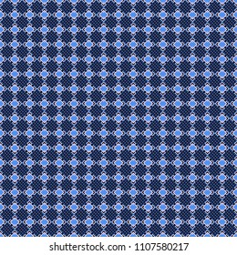 Abstract holiday wrapping paper in violet, blue and black. Traditional design of 50s. Pin up style. Fabric spring ornament with tiles. Vector tiled background. Seamless rhombus pattern.