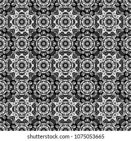 Abstract holiday wrapping paper in white, gray and black. Fabric spring ornament with tiles. Vector tiled background. Seamless rhombus pattern. Pin up style. Traditional design of 50s.