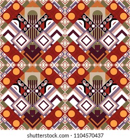 Abstract holiday wrapping paper in white, red and brown. Traditional design of 50s. Vector tiled background. Fabric spring ornament with tiles. Seamless rhombus pattern. Pin up style.