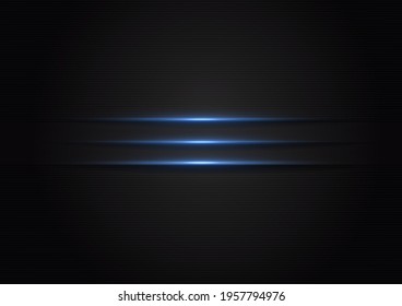 Abstract holizontal blue light line on metallic black background with space for text. Technology concept. Vector illustration