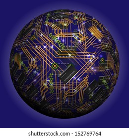 Abstract hollow sphere, chip, microcircuit, silicon chip, microchip