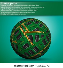 Abstract hollow sphere, chip, microcircuit, silicon chip, microchip