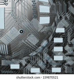Abstract hollow sphere, chip, microcircuit, silicon chip, microchip