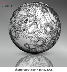 Abstract hollow sphere, cogwheel