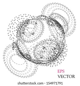 Abstract hollow sphere, cogwheel