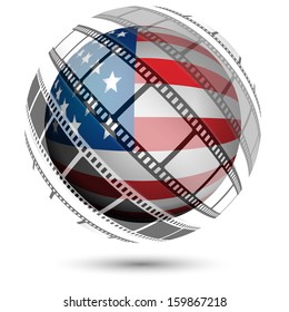 Abstract hollow sphere. Film, movie, photo, filmstrip, cinema,  USA flag