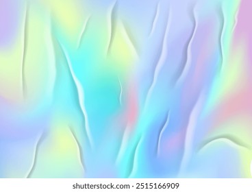 Abstract Hologram Crumpled Texture Background. Holographic wrinkled effect wallpaper. Neon paper. Graphic Fluid Violet Shiny Backdrop. Holographic Neon Color Wavy Vibrant Fluid Gradient Background.