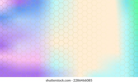 Resumen holograma distorsionado fondo de gradiente de ondas con mosaicos de peines celulares de oro. Colores de gradientes pastel tensos 