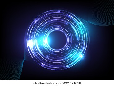 Abstract hologram high tech background. Virtual reality technology innovation. Head-up display interface. Futuristic Sci-Fi glowing HUD circle. Digital infographic business. Dots and lines