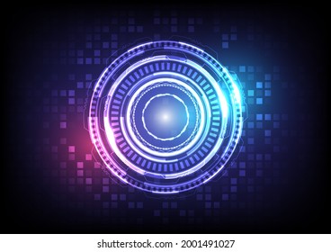 Abstract hologram high tech background. Virtual reality technology innovation. Head-up display interface. Futuristic Sci-Fi glowing HUD circle. Digital infographic business. Pixel screen