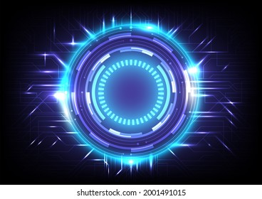 Abstract hologram hi-tech background. Virtual reality technology innovation. Head-up display interface. Futuristic Sci-Fi glowing HUD circle. Digital infographic business. Neon effect on circuit board