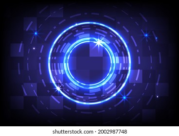 Abstract hologram hi-tech lines and neon light background. Virtual reality technology innovation. Head-up display interface. Futuristic Sci-Fi glowing HUD circle. Digital infographic business