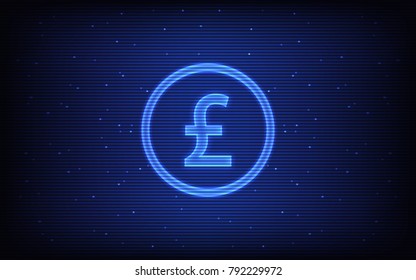 Abstract hologram technology background with British Pound currency symbol in blue color
