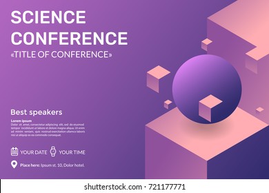 Abstract Holographic 3dbackground With Levitating Geometric Shapes. Science Conference Invitation Concept. Advertising Of Scientific Seminar. Vector Eps 10.