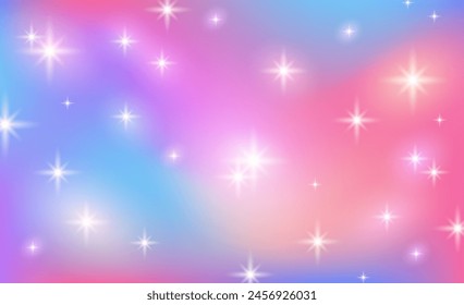 Abstract holographic background with cosmic effect, galaxy of stars. Y2k aesthetics horizontal backdrop, bubblegum colors, liquid texture, shine