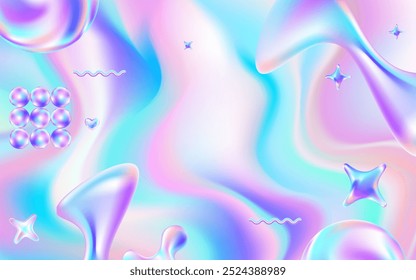 Abstract holographic background with fluid shapes and pastel colors