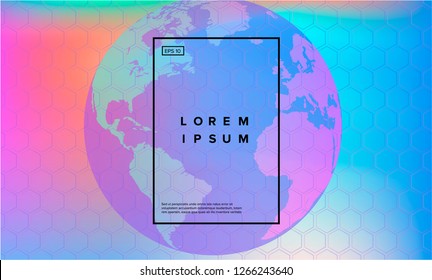 Abstract holographic background with globe sphere and hexagon pattern in sci-fi retrofuturistic/synthwave style.