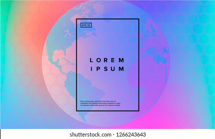 Abstract holographic background with globe sphere and hexagon pattern in sci-fi retrofuturistic/synthwave style.