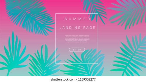 Abstract holographic background for landing page with palm leaves in pastel colors.