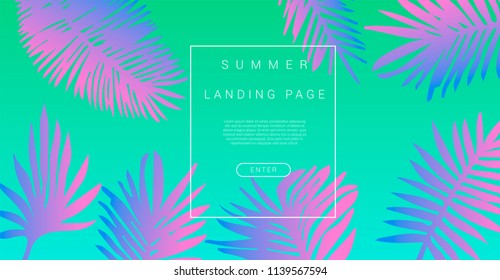 Abstract holographic background for landing page with palm leaves. Pastel, bold colors.