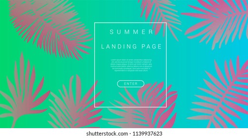 Abstract holographic background for landing page with palm leaves in pastel, bold colors.