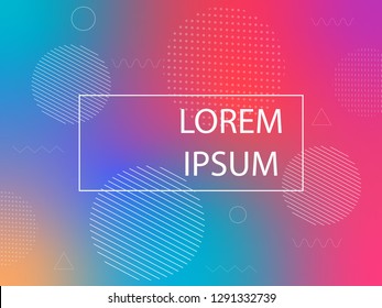 Abstract holographic background with memphis geometric elements. Vaporwave style.