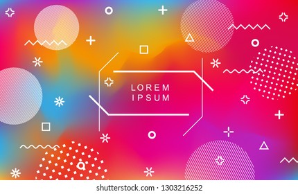 Abstract holographic background with memphis geometric elements. Vaporwave style.