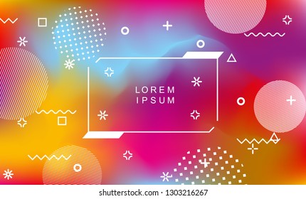 Abstract holographic background with memphis geometric elements. Vaporwave style.