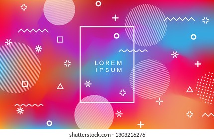 Abstract holographic background with memphis geometric elements. Vaporwave style.